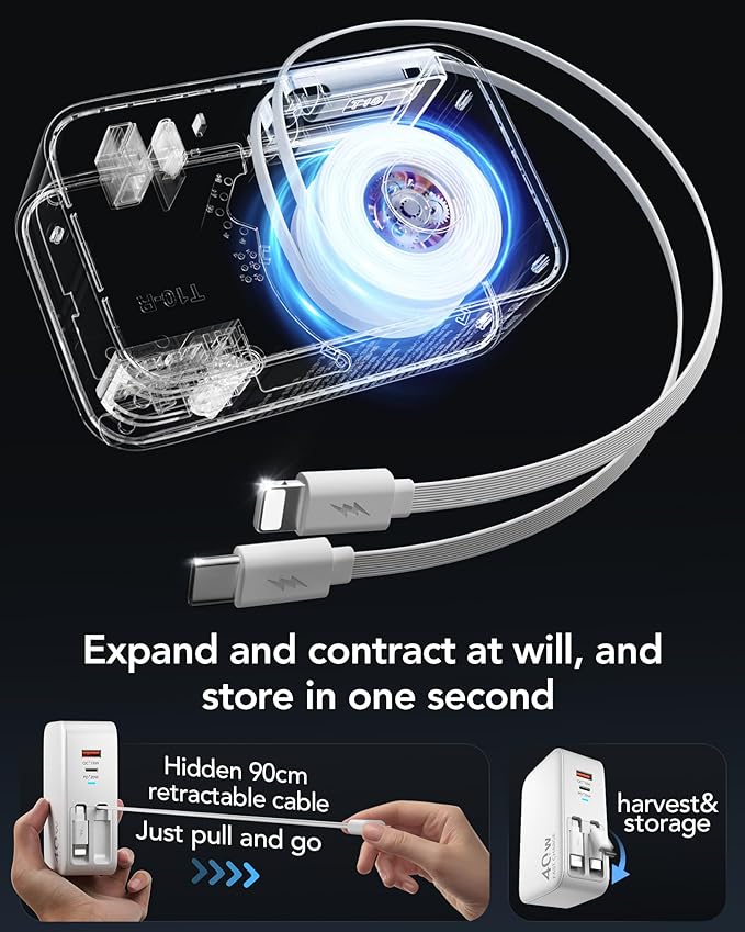 SnapVolt™ 40W Retractable Travel Charger