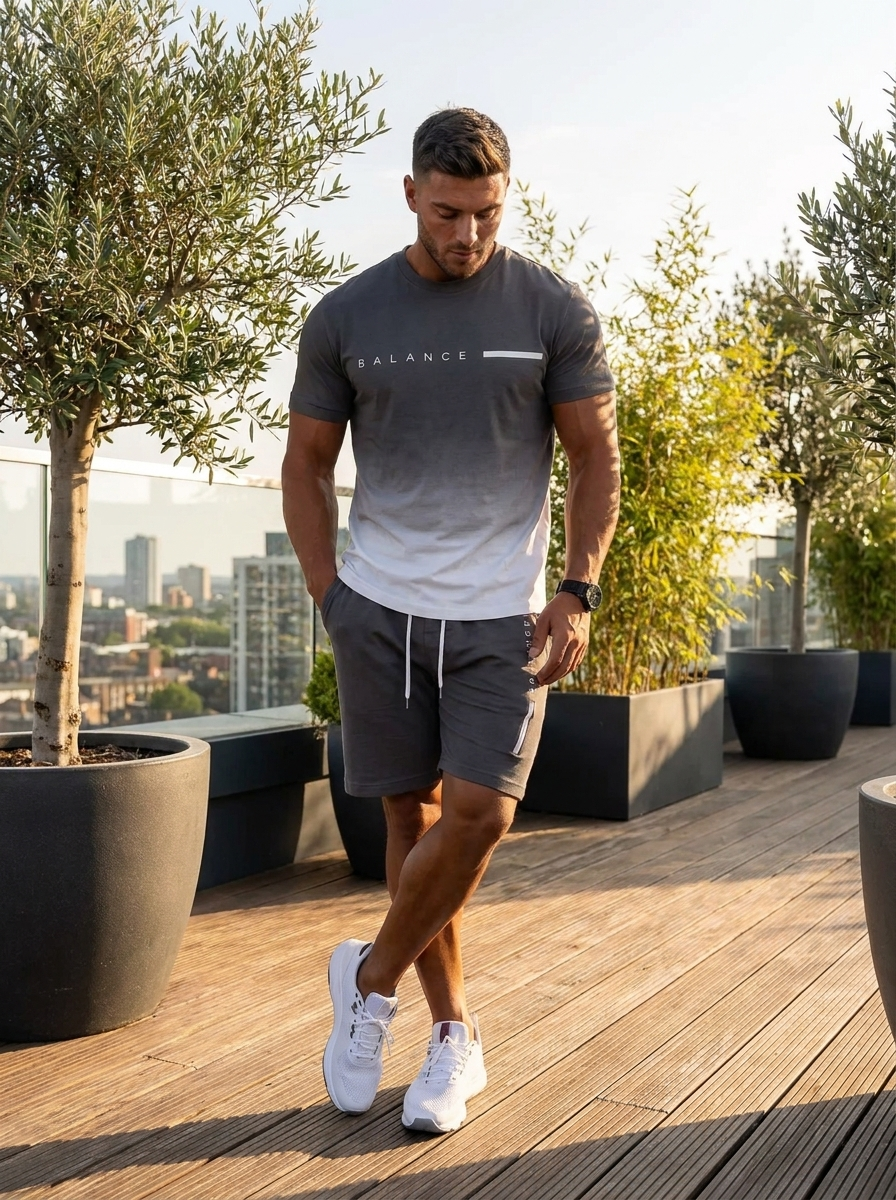 BlackShark™ Men’s Gradient Coord Set - Grey White